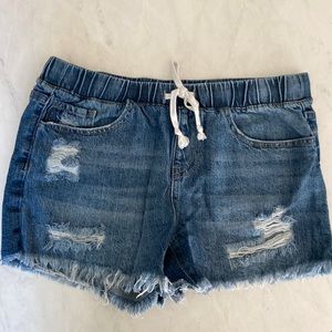 Stretch jean cut off shorts.